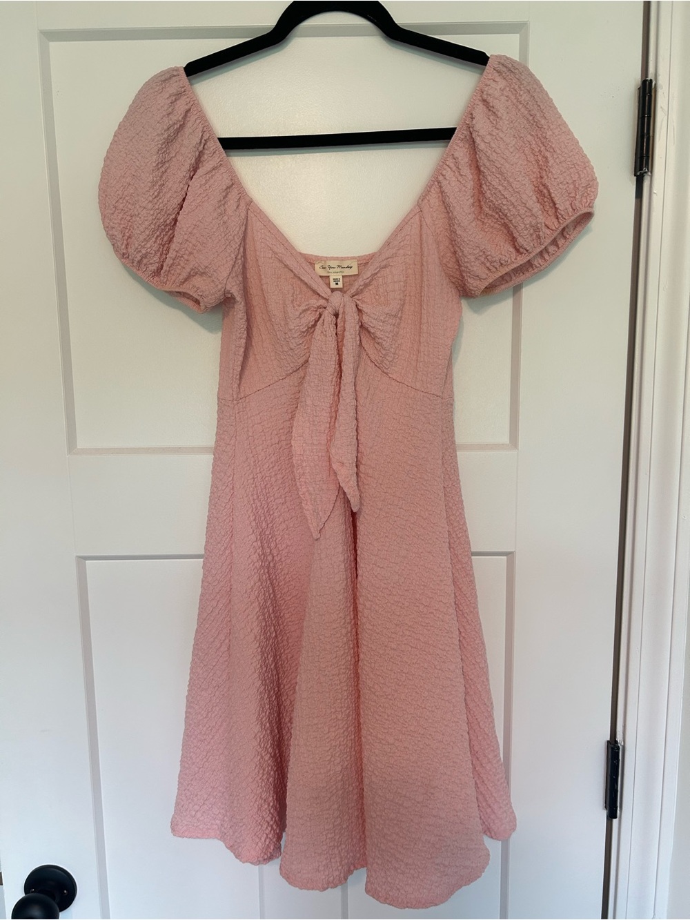 See You Monday Blush Pink Tie-Front Textured Dress